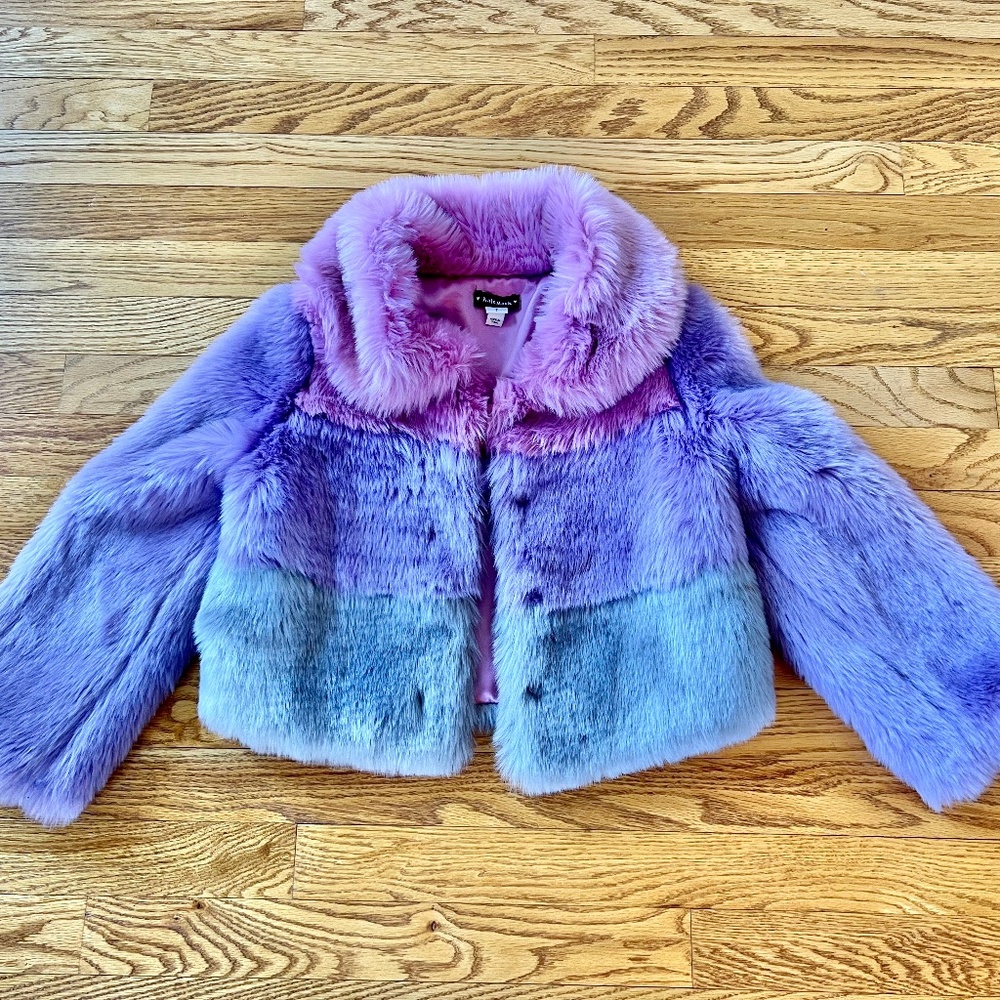 Kate Mack Purple Grey Pink Faux Fur Girls Jacket